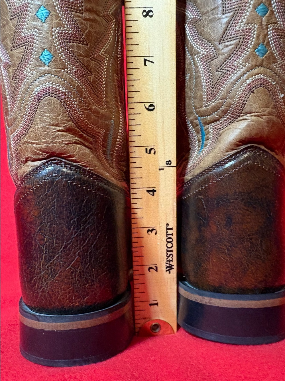 Old West Youth 6D Brown Leather Square Toe Cowboy Boots Blue Stitching - Picture 11 of 13